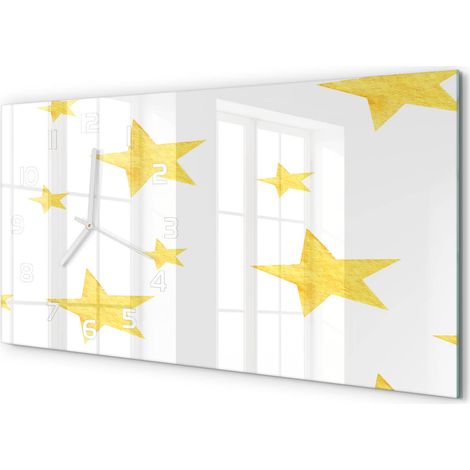 Horloge Murale Panoramique Minimaliste 60x30 cm Design Épuré Moderne Étoile jaune (1/5)