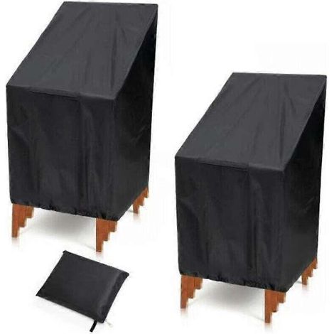 Housse de chaise de jardin, lot de 2 pour 6 chaises empilables, housse de chaise d'extérieur XU, imperméable et résistante aux UV, tissu Oxford 210D, 134 x 66 x 89 cm, noire (1/5)