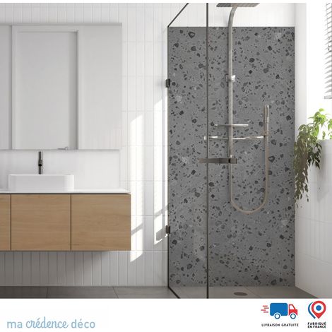 Panneau de douche : Terrazzo Pierre de Lune - Couleur Gris platine - Alu composite - 90 - 245 (1/3)