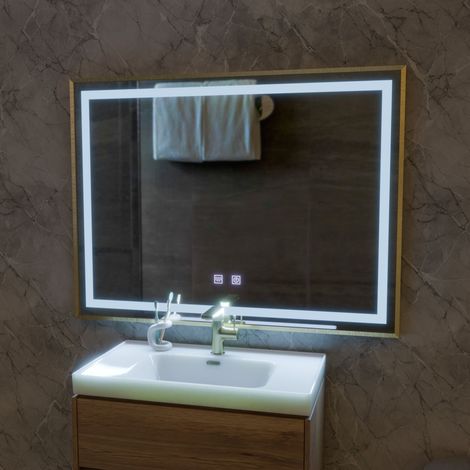 Miroir LED Touch 80x60 Fonction Desembuage Cadre Gold Rose Brosse (1/5)