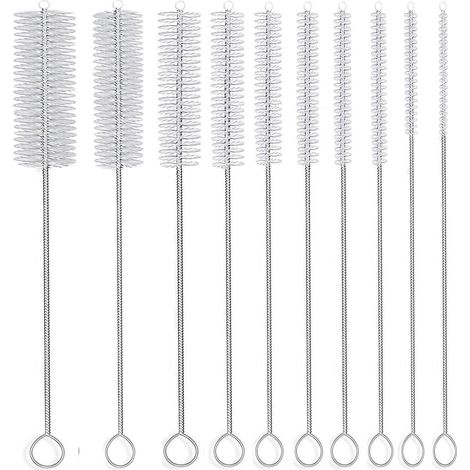 Spazzola lunga in canna, spazzola tubolare in nylon da 20 cm (8 pollici), set da 10 pezzi, 10 diametri diversi
