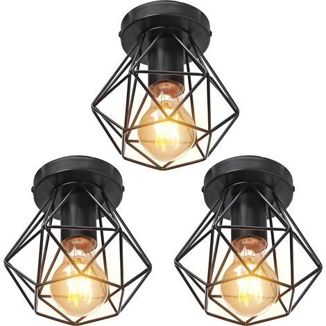 (3X) Retro Industrial Chandelier Metal Cage Ceiling Light Creative Vintage Ceiling Lights For Indoor Bar Club Black