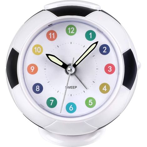 Réveil Enfant Forme De Football - Mouvement Silencieux Sans Tic-Tac - Veilleuse Et Fonction Snooze - Pour Chambre D Enfant - 1 Pièce