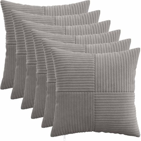 Irovami Lot de 6 housses de coussin, gris clair, velours côtelé, 35x35 cm (1/5)