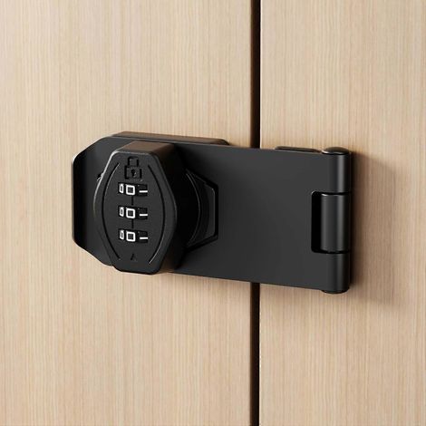 Serrure de meuble sans clé à combinaison à 3 chiffres loquet à moraillon bouton rotatif pour tiroir ou placard en bois (noir 76 cm) (1/5)