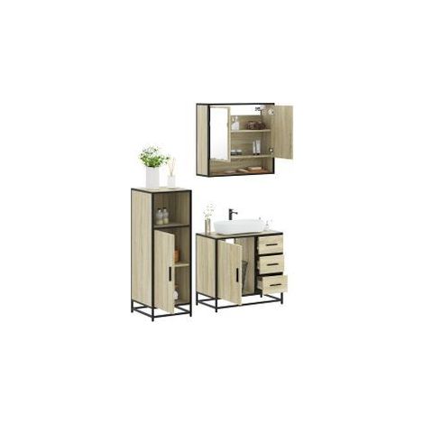 Ensemble de meubles de salle de bain 3 pcs chêne sonoma (1/5)