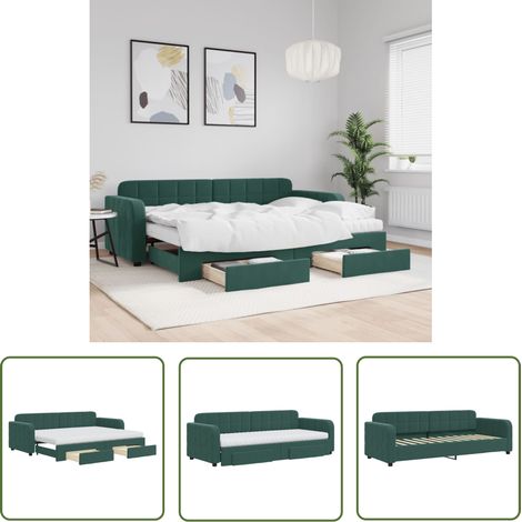The Living Store Tagesbett Ausziehbar mit Schubladen Dunkelgrün 80x200 cm Samt - Sofa - Schlafcouch - Gästebett - Tagesbett - Wohnzimmermöbel (1/5)