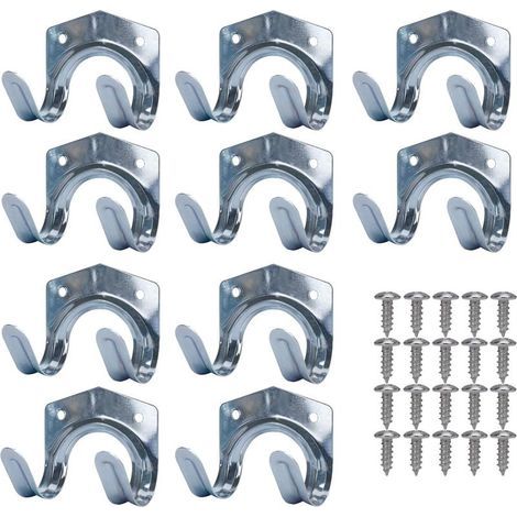 Metallhaken zur Aufbewahrung von Gartengeräten – Doppelwandige Stahlblechhalterung – 10er-Pack (1/4)