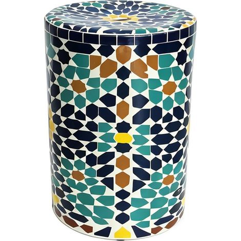 Tabouret en grès mosaïque turquoise et bleu marine 46 cm (1/2)