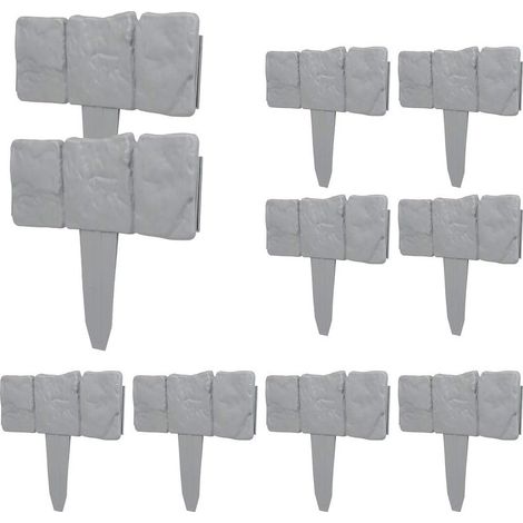 10 Pcs Clôture Bordure Gris Palissade Clôture Effet Pierre PelouseBordure pour Jardin Pelouse (1/5)