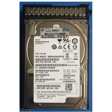 Disco rigido SAS SC SFF HP Enterprise da 2 TB, 12 GB, 7,2 K, 867204-001