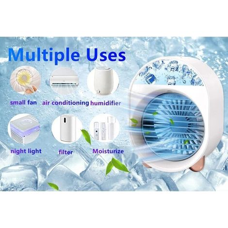 Aire acondicionado portátil, enfriador de aire personal, mini ventilador móvil con 3 velocidades, blanco - KZQ (1/2)