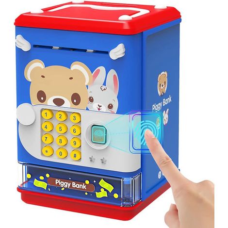 Tirelire Électronique Enfant - Bleu Rechargeable, Distributeur Mini avec Code Secret et Empreinte Digitale, Coffre Musical pour Garçons et Filles 3-8 Ans (1/5)