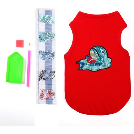 Dog Tshirt Cute Soft Breathable Animal Patterned Puppy Clothes with Rhinestones for Pets Decoration ProtectionRed L (1/5)