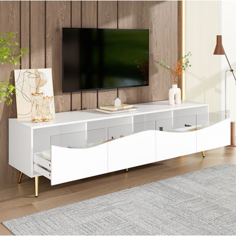 TV Möbel Schrank LED Stauraum 180 cm Weiß OKMYHOME