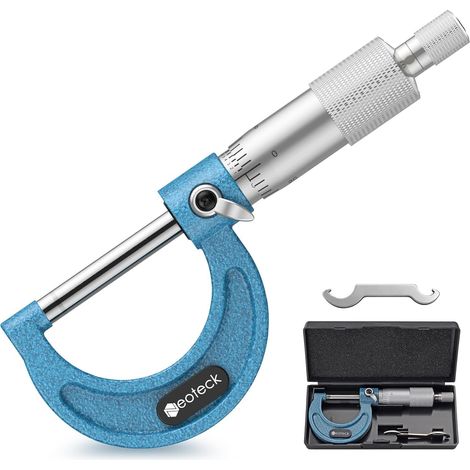 Micrometro esterno 0-25 mm, precisione 0,01 mm con cricchetto – Incudini in metallo duro, graduazione laser, finitura cromo satinato – Strumento di misurazione in metallo per officina meccanica (1/5)