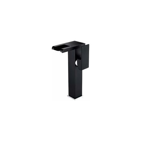 Robinet lave-mains, robinet de lavabo LED, robinet de salle de bain haut à effet cascade, design moderne et élégant, mitigeur de lavabo en laiton noir, eau chaude et froide, 3 couleurs, noir (1/5)