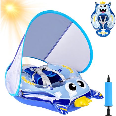 Bouee Bebe avec Pare Soleil anti-UV, flotteur gonflable avec support ventral et harnais sécurité, adapté aux bébés de 3 à 36 mois pour piscine et baignoire (1/5)