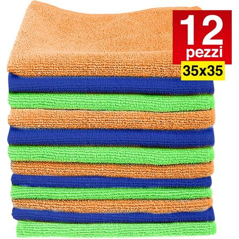 Trade Shop - 12 PANNI MICROFIBRA 35 X 35 CM PANNO PULIZIA MULTIUSO LAVAGGGGGGGIO AUTO ASCIUGAMANO - (1/5)