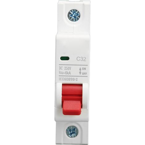 Disjoncteur monophasé 250 V CC, disjoncteur 32 A, montage sur rail DIN, pouvoir de coupure de 6000 A