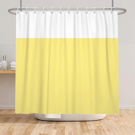 160x180cm Jaune Blanc Bicolore Rideau de Douche Minimaliste Thème Rideau de Bain Classique Traditionnel Couleur Unie Rideau de Baignoire pour Salle de Bain avec Crochets (1/5)