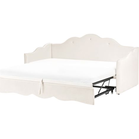 Cama nido tapizada de terciopelo 90/180 x 200 cm con somier de listones beige claro Lorette (1/5)