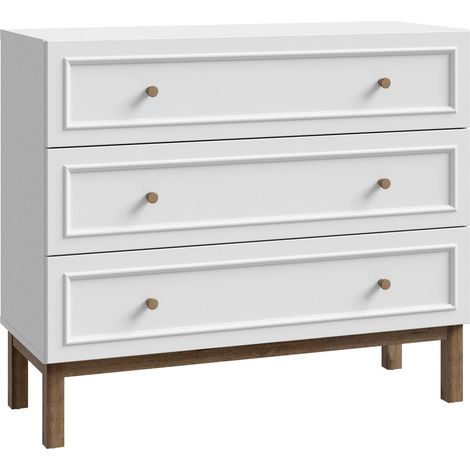 Home Heavenly® - Cómoda PENKI de 3 cajones, diseño clásico moderno con tiradores de madera, 100,2x41,7x85,4 cm.  Color: Blanco - Roble Noble