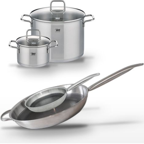 Lot de 2 Poêles 32cm & 24cm et 2 Faitouts 26cm & 20cm Elo Relief Solution (1/5)