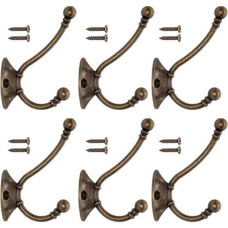 ganchos de pared vintage para abrigos, ganchos de metal para sombreros, perchero retro para baño y cocina, hierro fundido, latón, diseño bronce (tornillos incluidos) - Crezuo