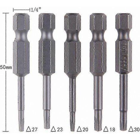 5 embouts de tournevis magnétiques triangulaires, acier S2, tige hexagonale 1/4", longueur 50 mm (1/4)