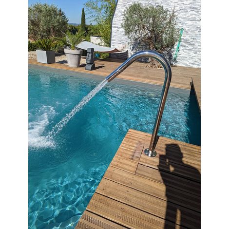 Jet d'eau INOX 1m – Embout de massage 3 trous – Tube cascade col de cygne – Compatible traitements chlore, brome, UV