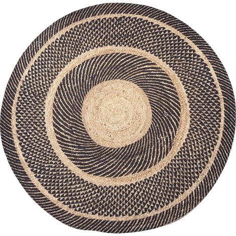 Tapis rond en jute bicolore avec rebord foncé style bohème