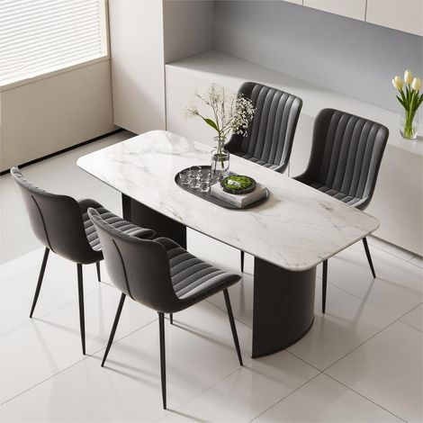 Set di 4 sedie da pranzo - sedie moderne in similpelle per cucina e sala da pranzo - 46,5x58x80 cm - nero