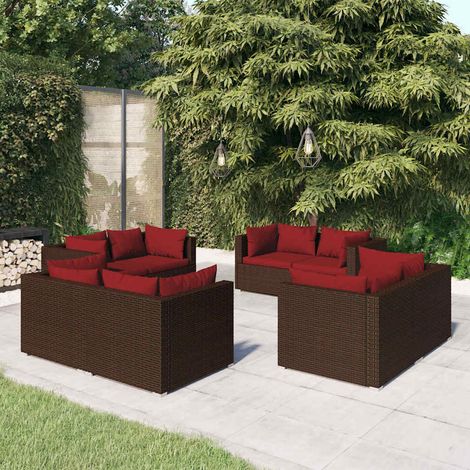 Salon de jardin 8 pcs Ensemble Table et Chaise de Jardin - avec coussins Résine tressée Marron BV959447 - BonneVie (1/5)