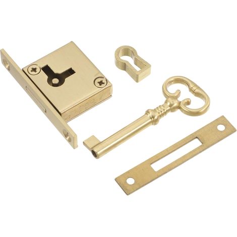 Serrure de meuble en laiton doré, forme carrée, 1 ensemble (1/5)