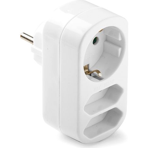 Dreifach-Mischadapter 2x2P 10A und Schuko 2P+t 16A 250V weiß retractil