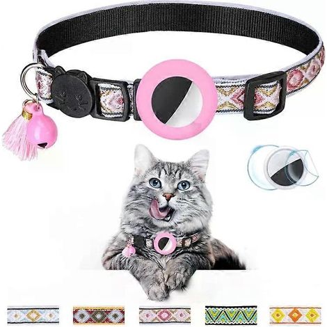 Collier pour animal de compagnie avec clochette colorée pour traceur Airtag - Rose