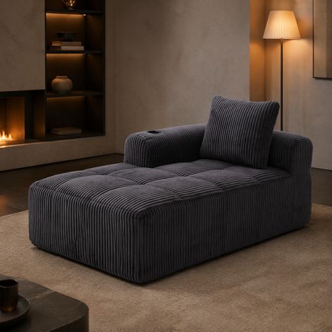 Divano compatto con portabicchieri cord grigio OKMYHOME (1/5)