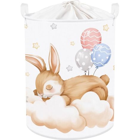 Panier Rangement Bébé Animaux Endormis Corbeilles à Linge Sale Garçons Filles Vêtements Boite Rangement Jouets Salle de Bain Chambre à Coucher Lapin 36x45 cm (1/5)