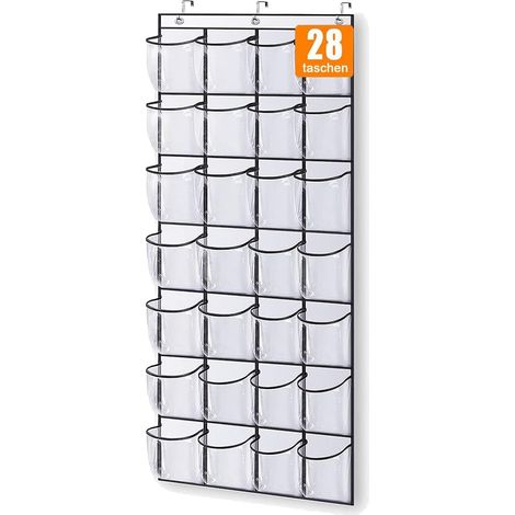 Ecleanfy - Organisateur de rangement à chaussures à suspendre à une porte, avec 28 grandes poches. Étagère à chaussures en filet transparent. (1/5)