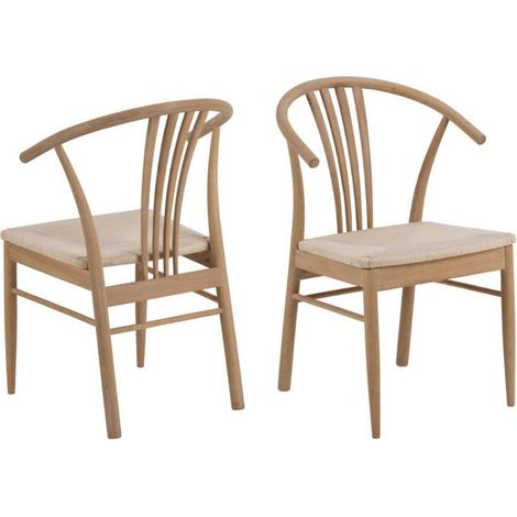 Chaises en chêne blanchi et assises tressées (lot de 2) - ASTA (1/5)