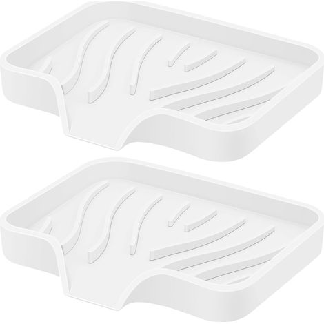 Savon en Silicone avec Drain, plateau de savon de cuisine pour douche 2 Pack savon auto-drainant porte-savon de salle de bain souple pour évier de cuisine savon Portable Flexible savon savon, blanc