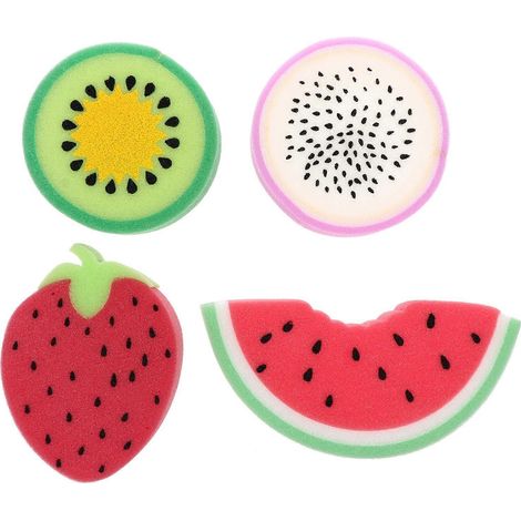 Lot de 4 éponges de bain en forme de fruits, accessoires de bain pour enfants-22.00X9.00X2.50CM-Assorted Color (1/4)