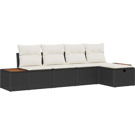 Garden Sofa Set with Cushion 5 pcs Black Poly Rattan vidaXL