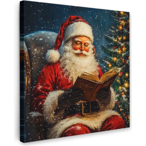 TABLEAU SUR TOILE Père Noël - Noël - Hiver - Arbre de Noël Tableau Chambre Adulte 90x90 cm