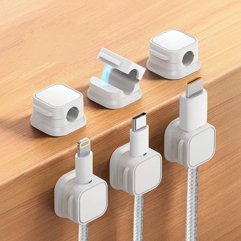 Organisateur De Cables Magnetique - Auto-Adhesif - Blanc - Pour Bureau Et Maison - Lot De 6 (1/5)