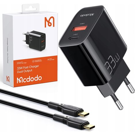MCDODO SCHNELL-WANDLADEGERÄT FÜR HANDYS 2X USB USB-C PD 33W + 1M KABEL
