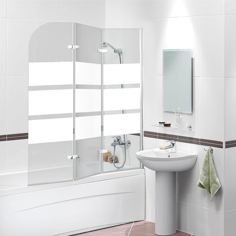 Randaco Badewannenaufsatz faltbar Klar NANO Glas ESG 6mm Duschabtrennung für Badewannen 3-teilig faltbar 120x140CM weiß