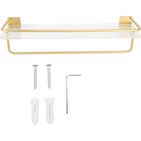 [Toallero de pared] + [Organizador de ducha con almacenamiento integrado] + [30 x 10 x 9 cm, aluminio color oro y acrílico] + [Fácil instalación, gran capacidad] (1/5)