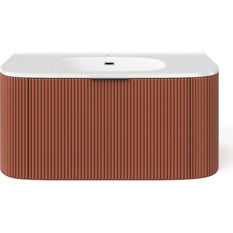 Meuble de salle de bain suspendu strié avec vasque à encastrer - Terracotta mat - 100 cm - LOMERI (1/4)